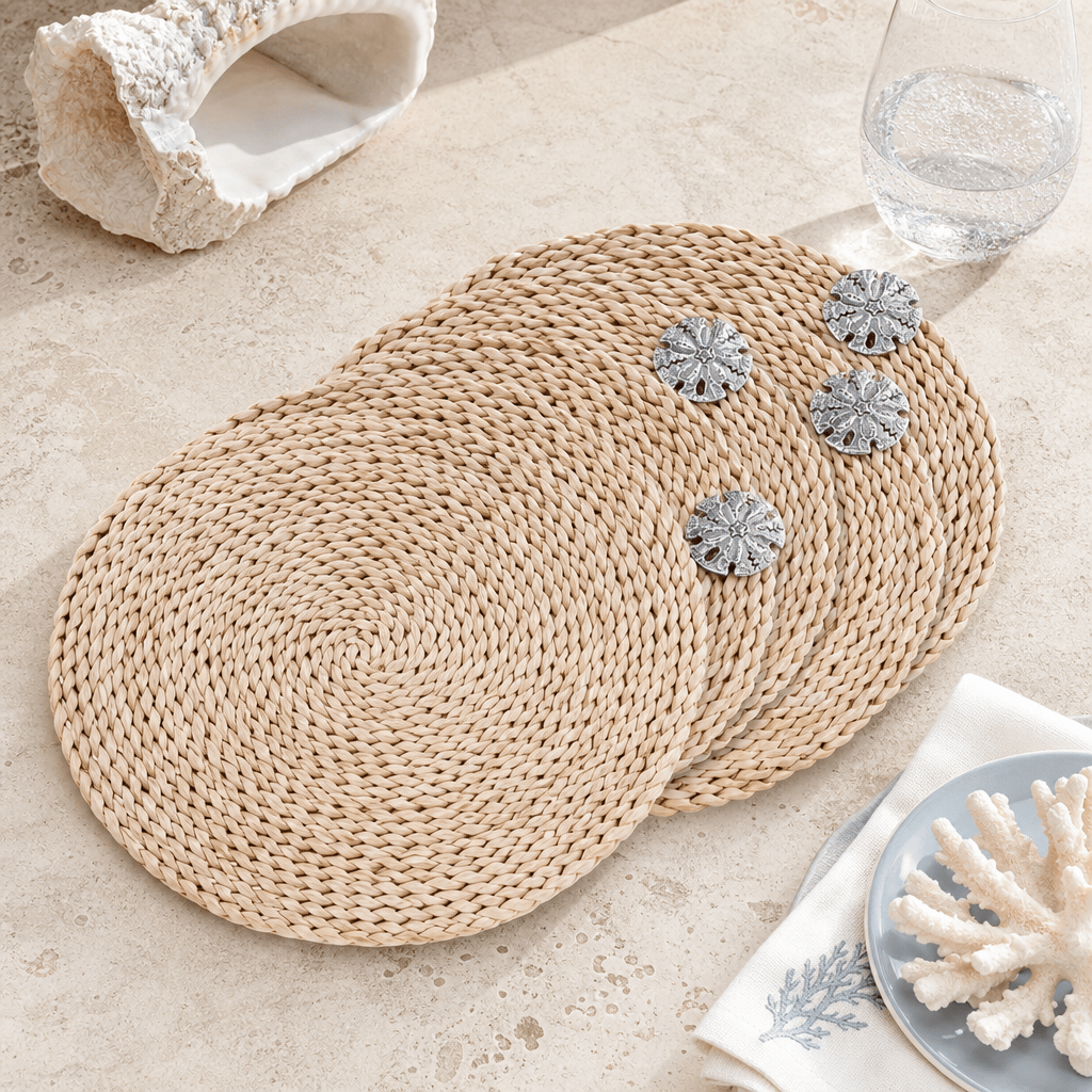 Arthur Court Sea and Shore Sand Dollar Twisted Seagrass Placemats - set of 4