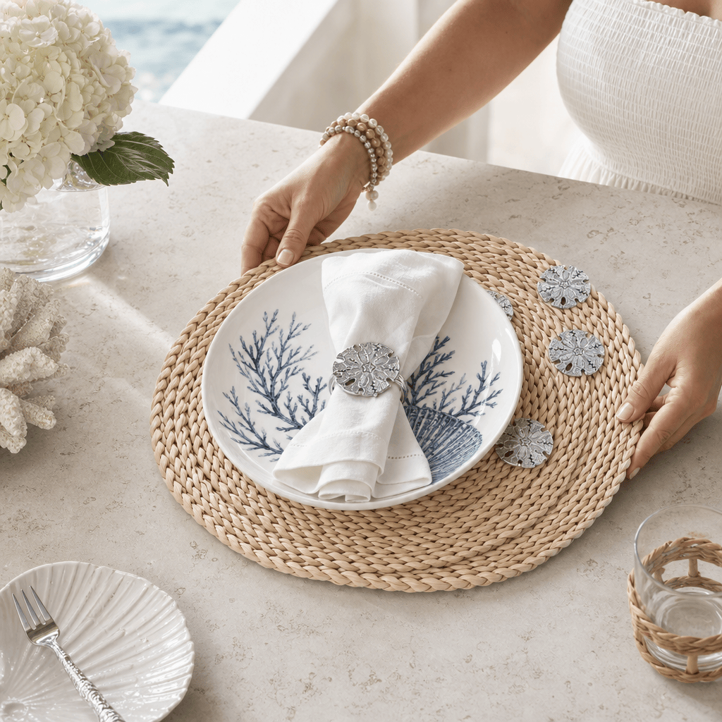 Arthur Court Sea and Shore Sand Dollar Twisted Seagrass Placemats - set of 4