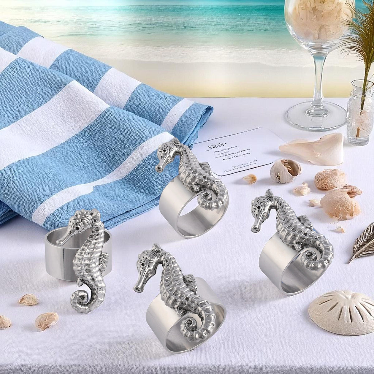 Arthur Court Sea and Shore Sea Horse Napkin Rings - set of 4
