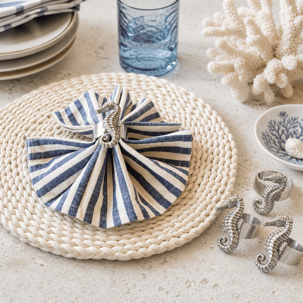 Arthur Court Sea and Shore Sea Horse Napkin Rings - set of 4