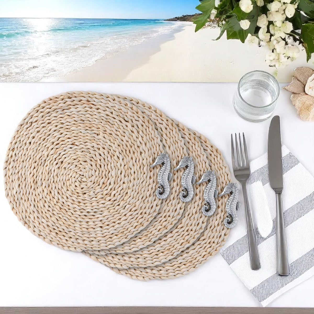 Arthur Court Sea and Shore Sea Horse Twisted Seagrass Placemats - set of 4