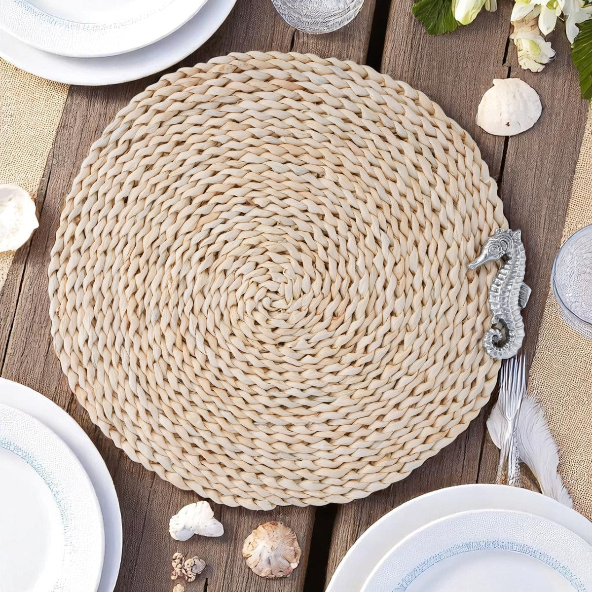 Arthur Court Sea and Shore Sea Horse Twisted Seagrass Placemats - set of 4