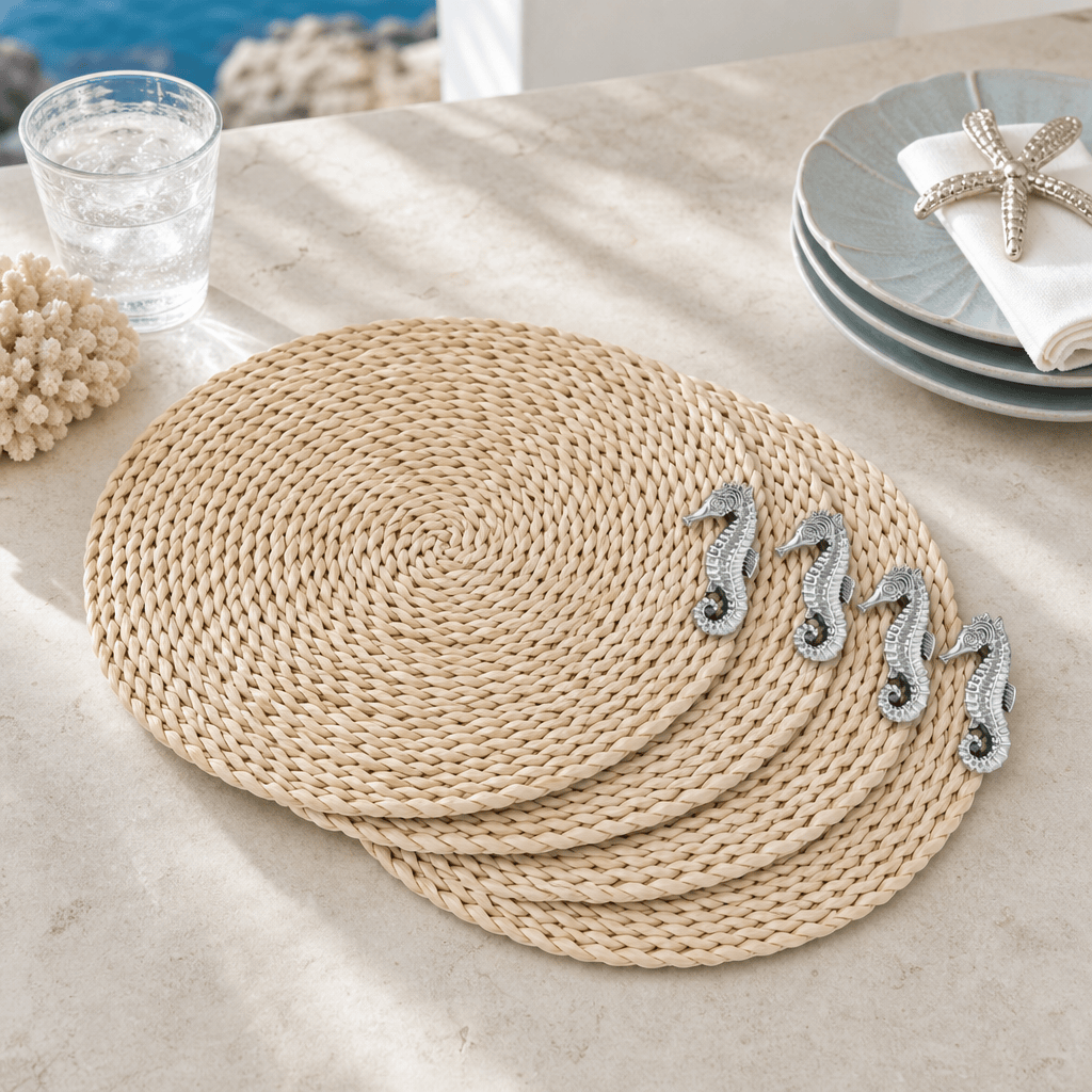 Arthur Court Sea and Shore Sea Horse Twisted Seagrass Placemats - set of 4