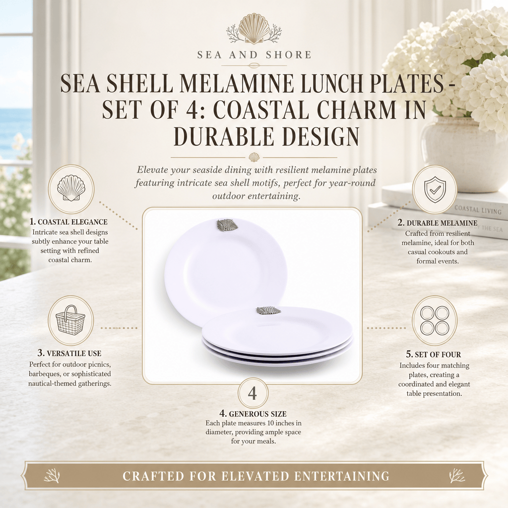 Arthur Court Sea and Shore Sea Shell Melamine Lunch Plates - Set of 4