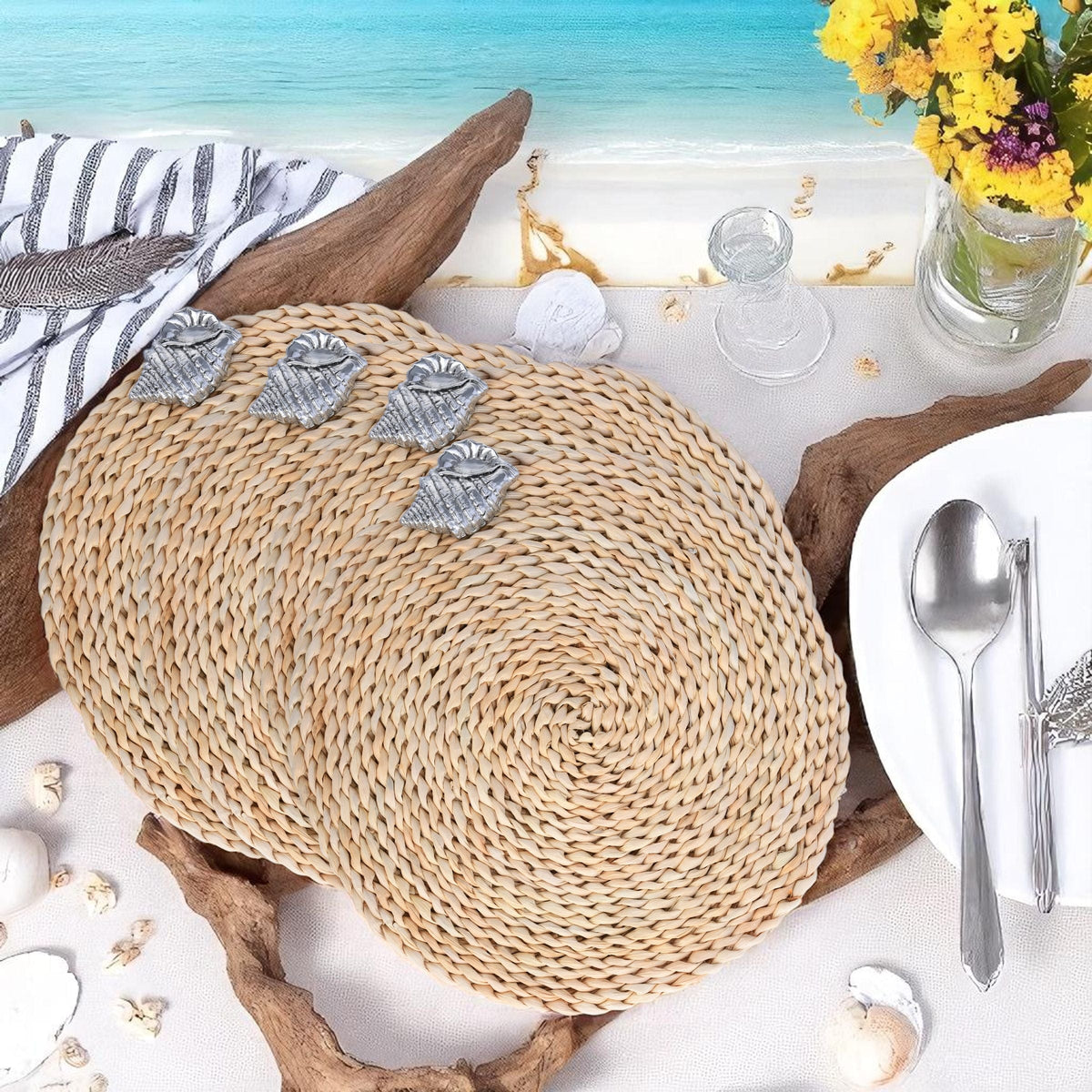 Arthur Court Sea and Shore Sea Shell Twisted Seagrass Placemats - set of 4