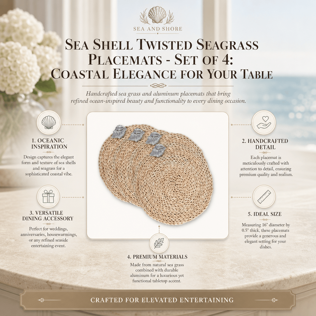 Arthur Court Sea and Shore Sea Shell Twisted Seagrass Placemats - set of 4