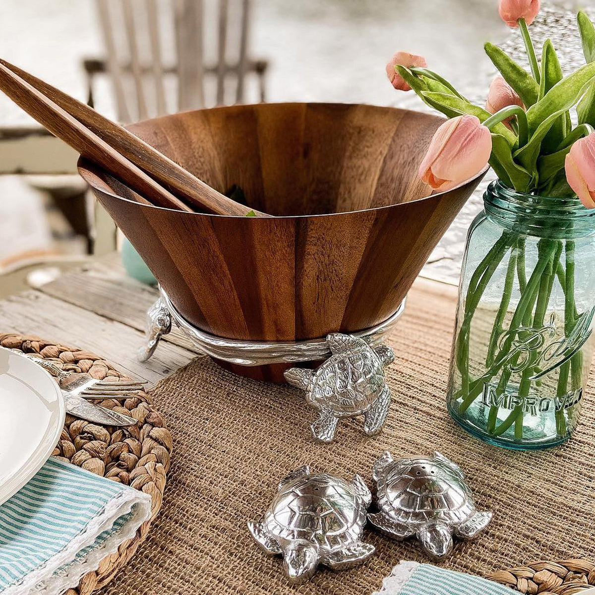 Arthur Court Sea and Shore Sea Turtle Wood Salad Bowl