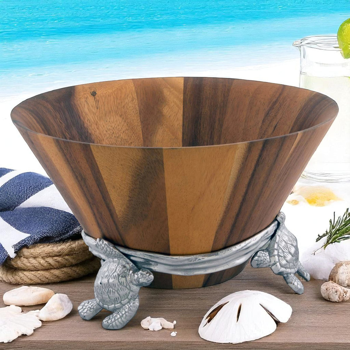 Arthur Court Sea and Shore Sea Turtle Wood Salad Bowl