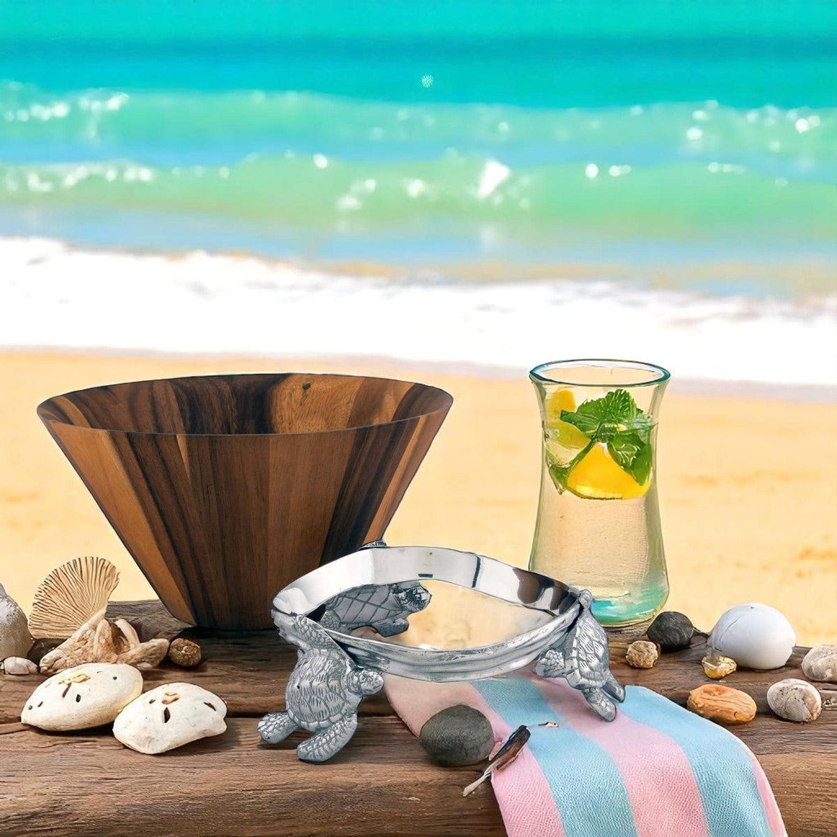 Arthur Court Sea and Shore Sea Turtle Wood Salad Bowl