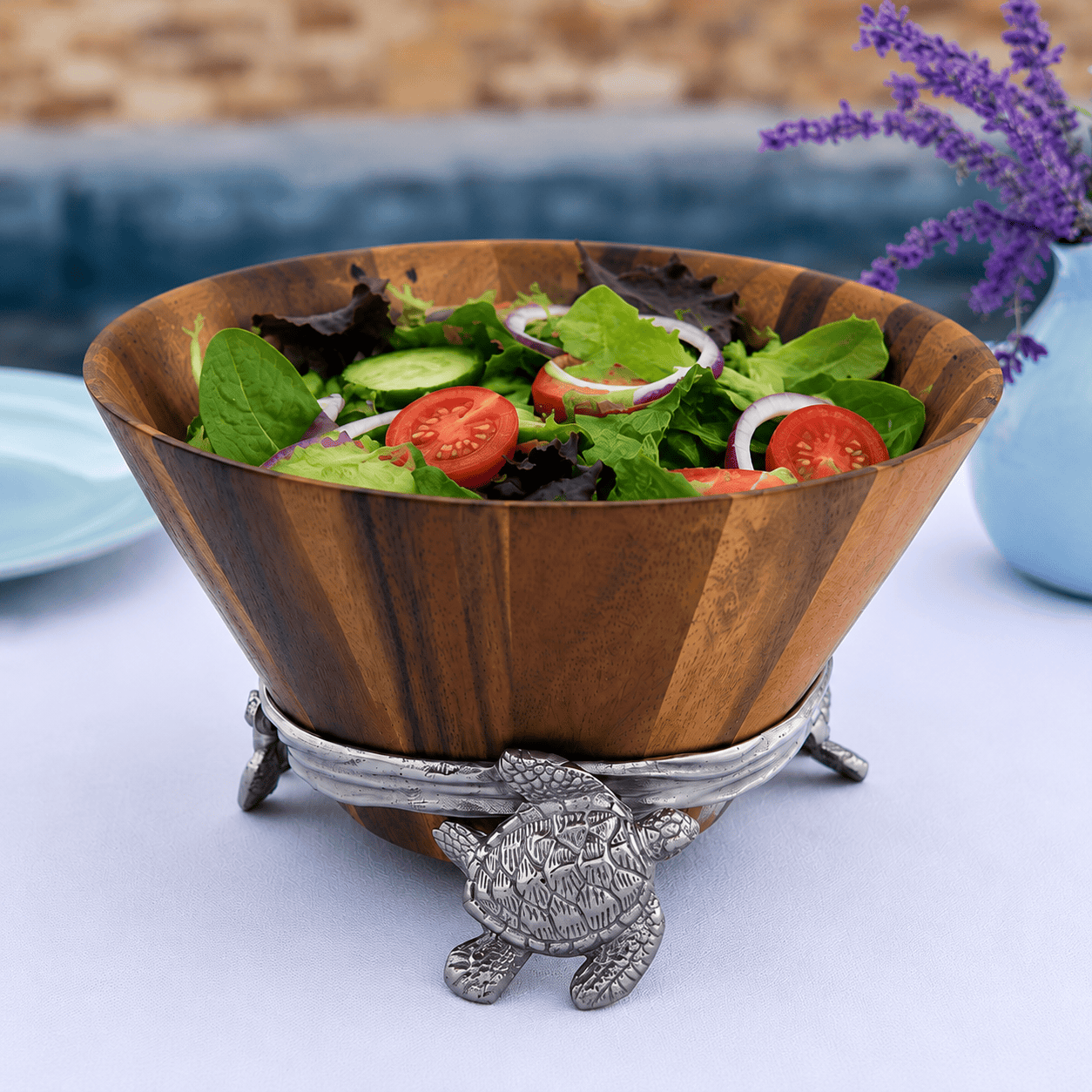 Arthur Court Sea and Shore Sea Turtle Wood Salad Bowl