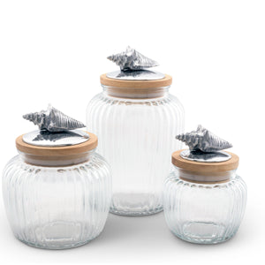 Arthur Court Sea and Shore Set of 3 Shell Knob Glass Canisters