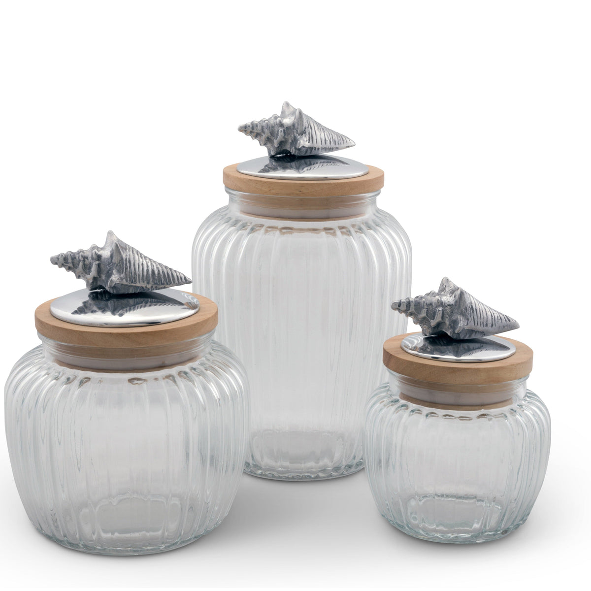 Arthur Court Sea and Shore Shell Knob Glass Canisters