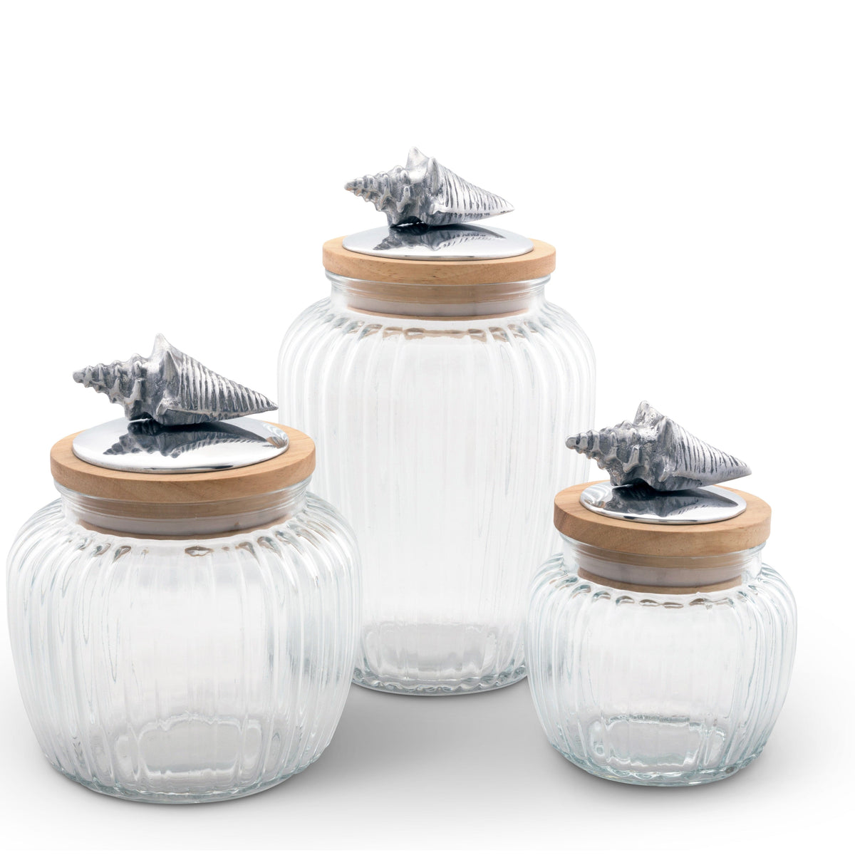 Arthur Court Sea and Shore Shell Knob Glass Canisters