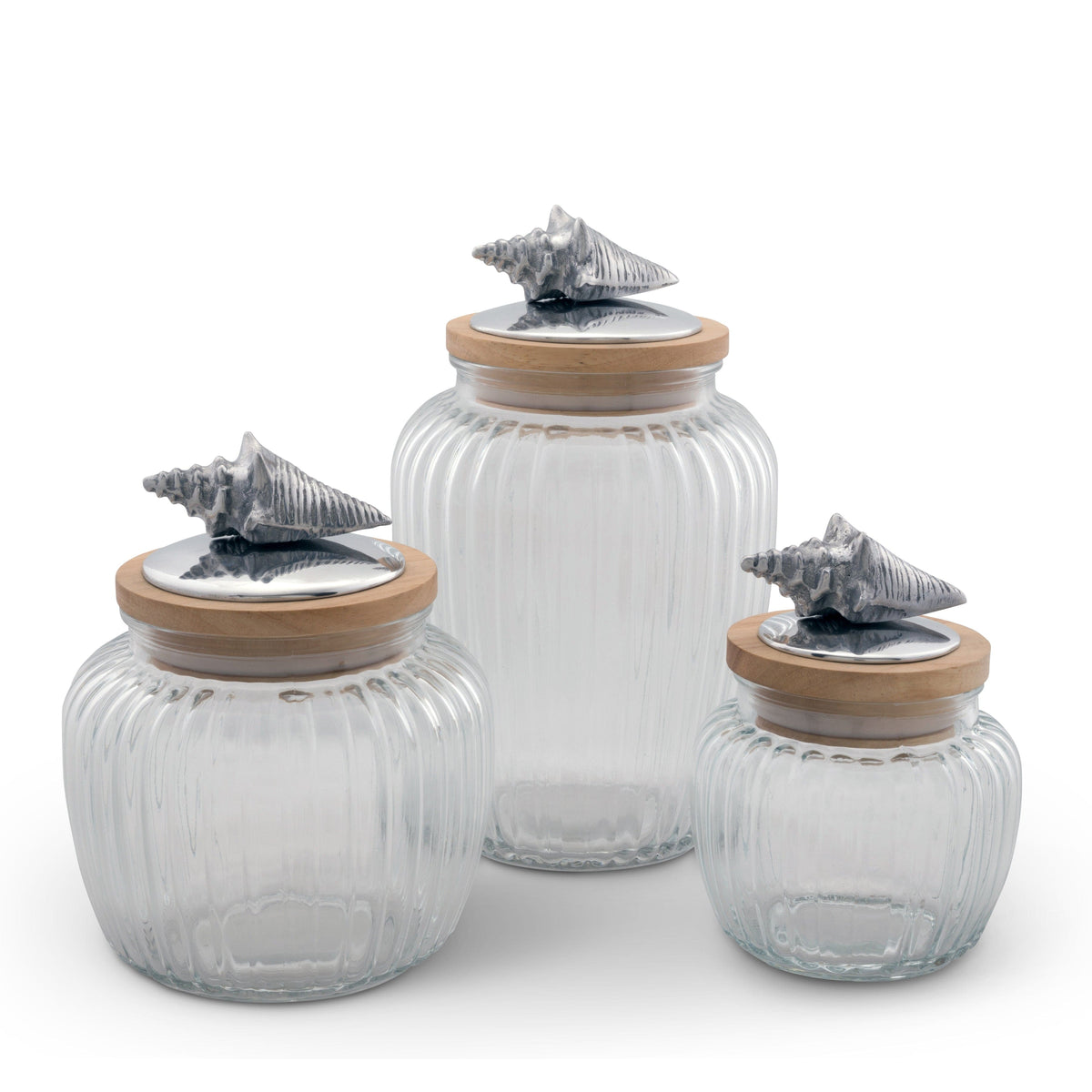 Arthur Court Sea and Shore Shell Knob Glass Canisters