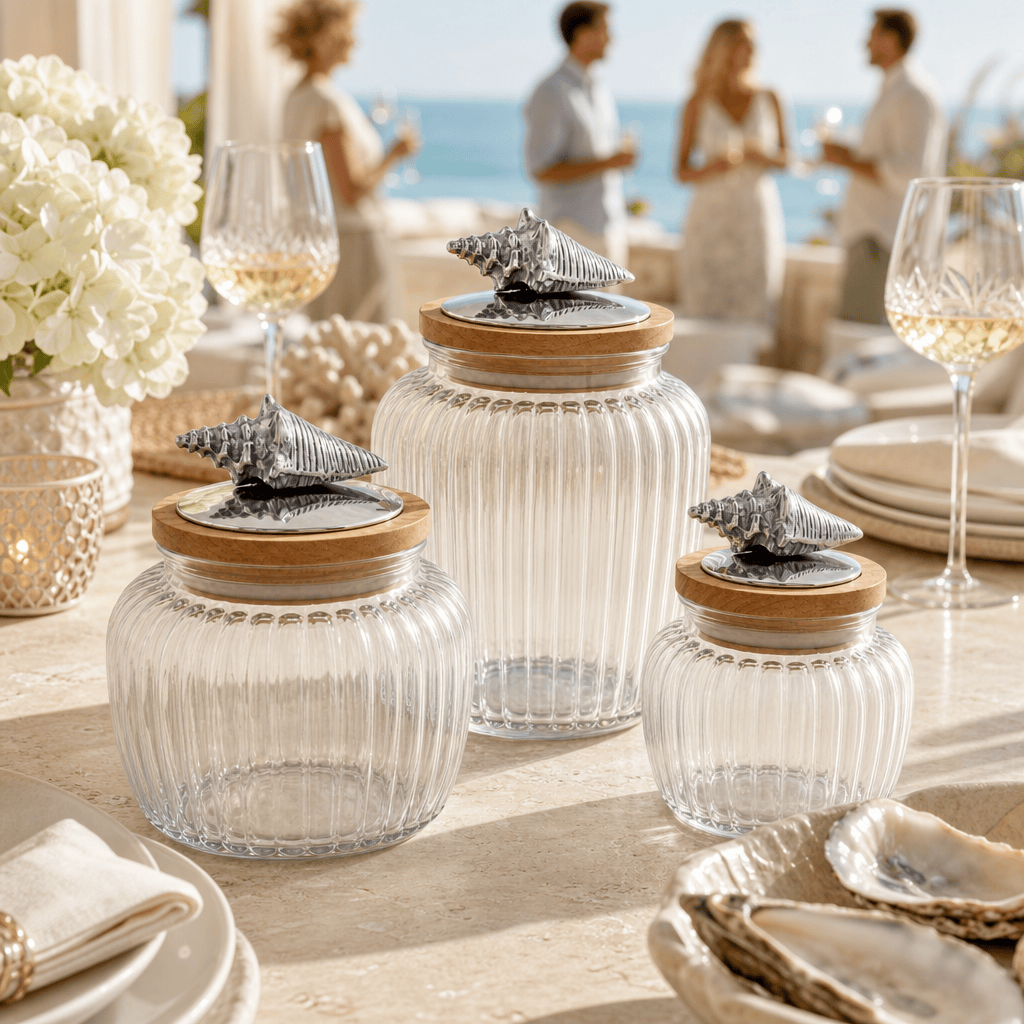 Arthur Court Sea and Shore Shell Knob Glass Canisters