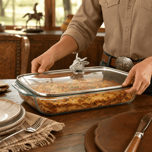 Arthur Court Western Frontier Bull / Steer Lid with Pyrex 3 quart Baking Dish