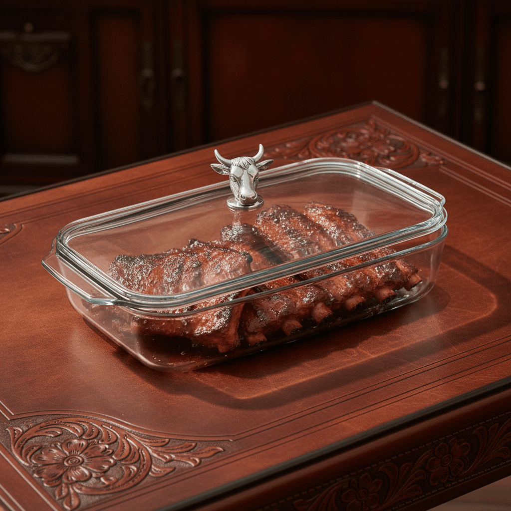 Arthur Court Western Frontier Bull / Steer Lid with Pyrex 3 quart Baking Dish