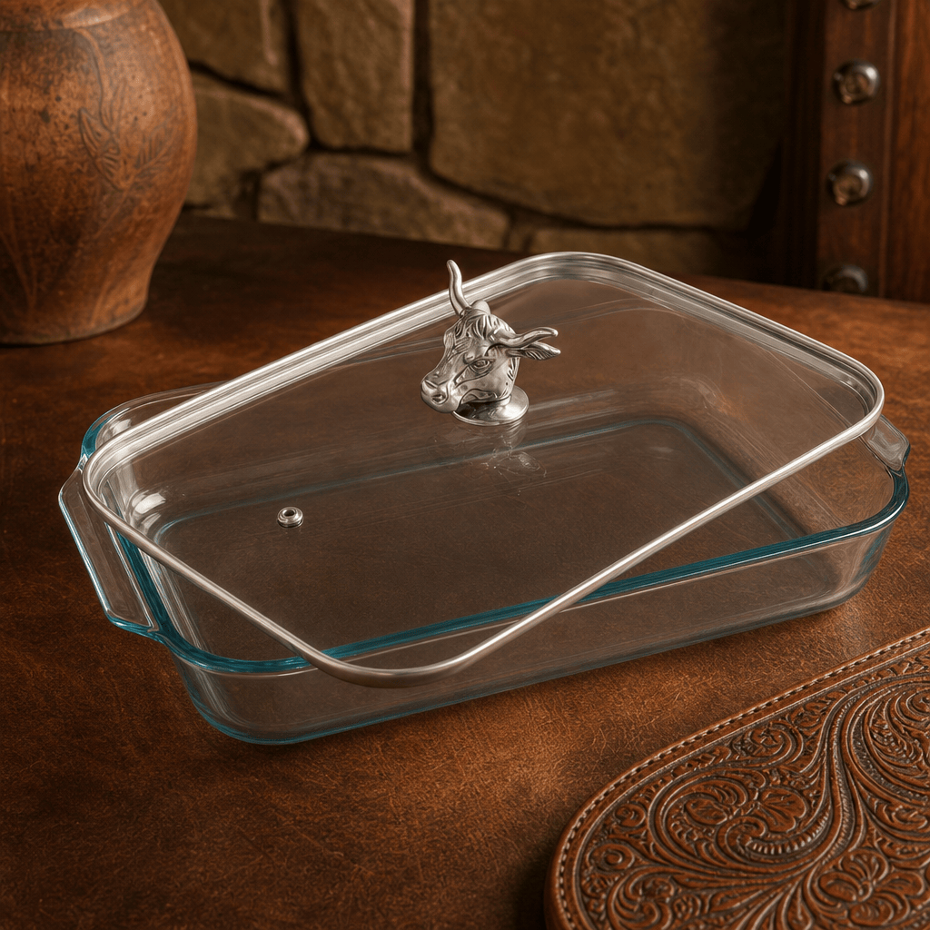 Arthur Court Western Frontier Bull / Steer Lid with Pyrex 3 quart Baking Dish