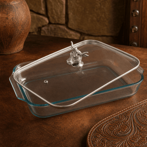 Arthur Court Western Frontier Bull / Steer Lid with Pyrex 3 quart Baking Dish