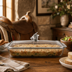 Arthur Court Western Frontier Bull / Steer Lid with Pyrex 3 quart Baking Dish