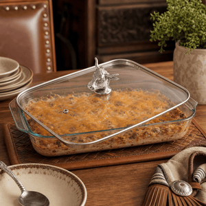 Arthur Court Western Frontier Bull / Steer Lid with Pyrex 3 quart Baking Dish
