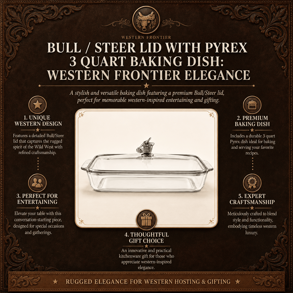 Arthur Court Western Frontier Bull / Steer Lid with Pyrex 3 quart Baking Dish