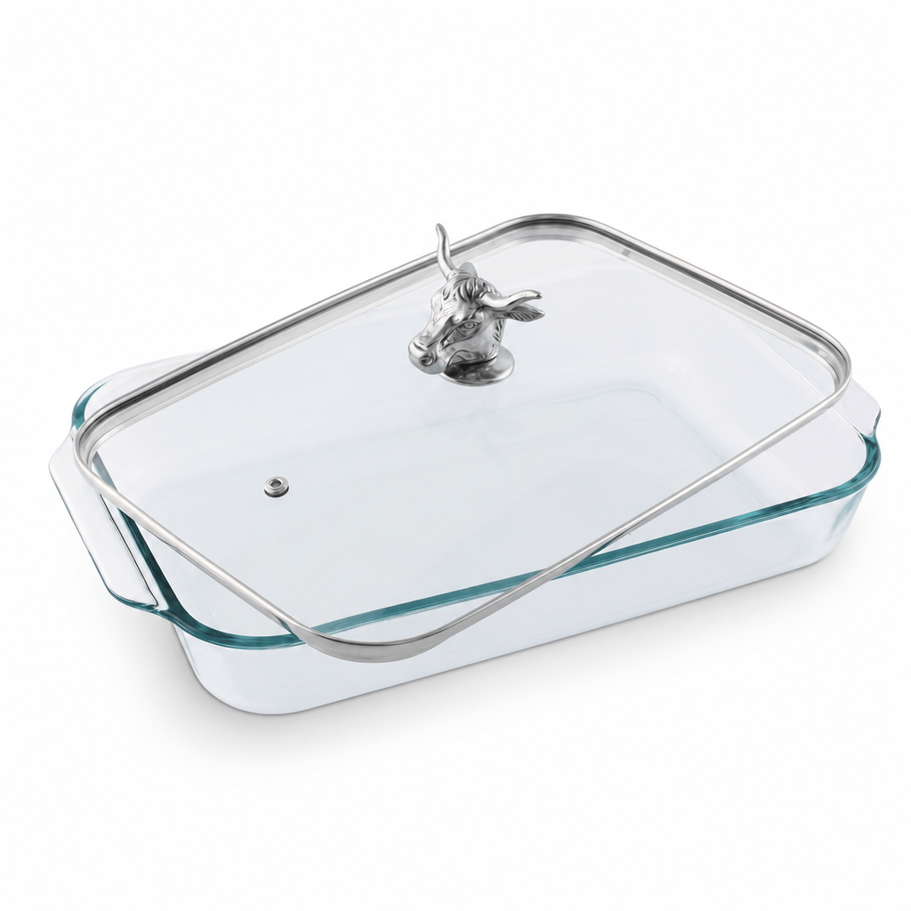 Arthur Court Western Frontier Bull / Steer Lid with Pyrex 3 quart Baking Dish