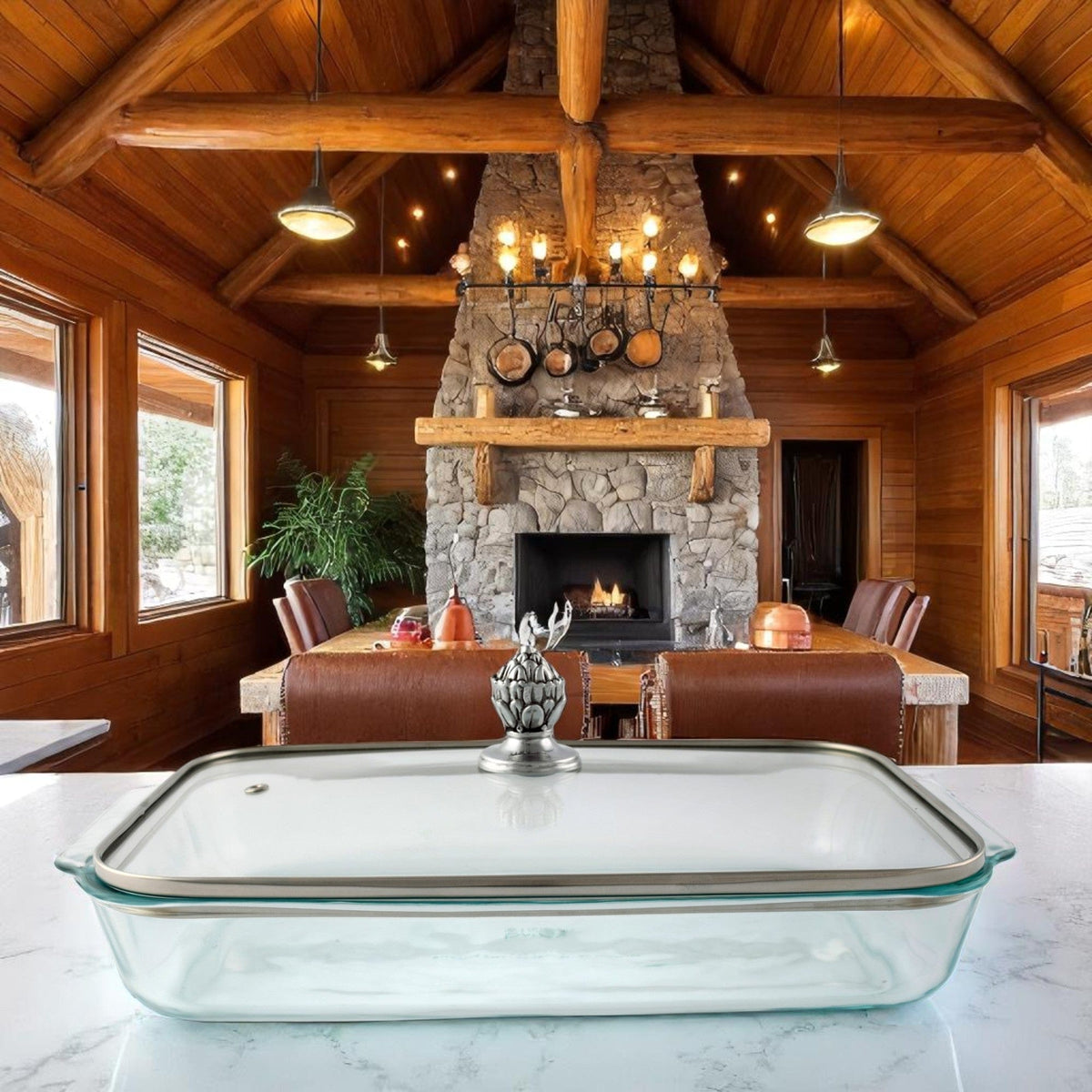 Arthur Court Western Frontier Classic Lid with Pyrex 3 quart Baking Dish