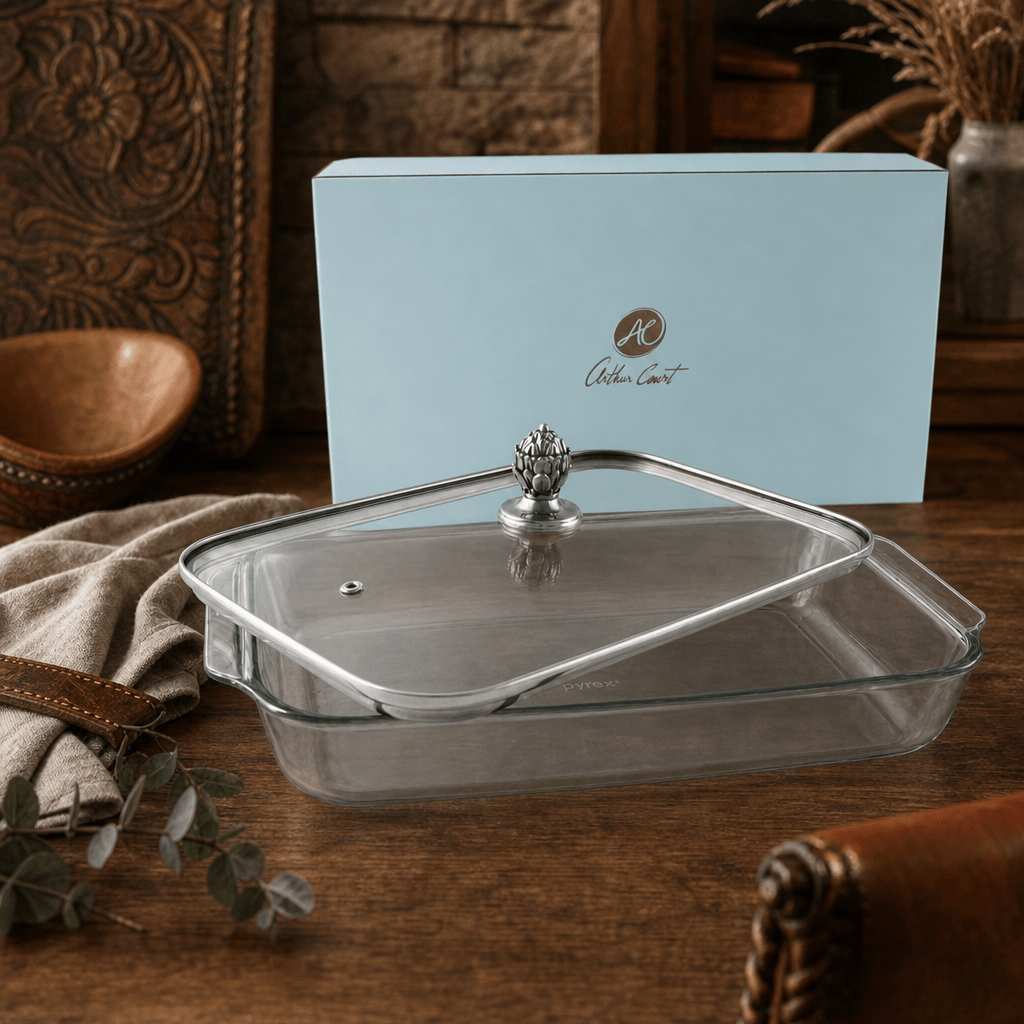 Arthur Court Western Frontier Classic Lid with Pyrex 3 quart Baking Dish