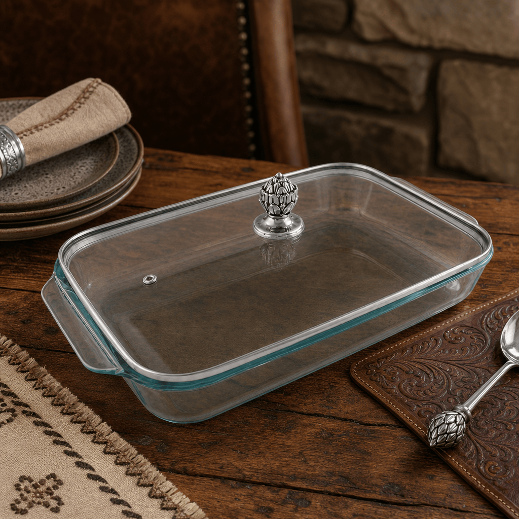 Arthur Court Western Frontier Classic Lid with Pyrex 3 quart Baking Dish