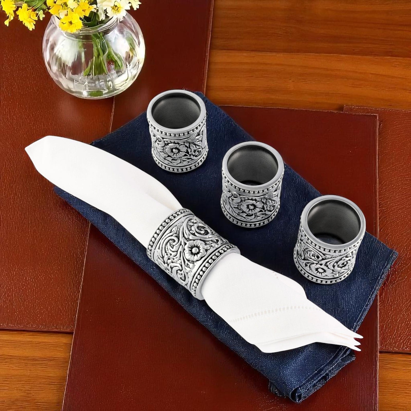 Arthur Court Western Frontier Concho Pattern Napkin Rings Set of 4