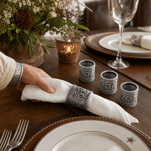 Arthur Court Western Frontier Concho Pattern Napkin Rings Set of 4