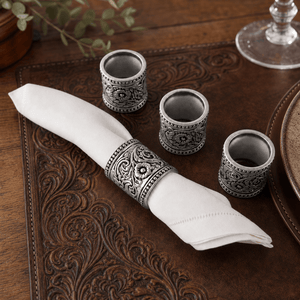 Arthur Court Western Frontier Concho Pattern Napkin Rings Set of 4