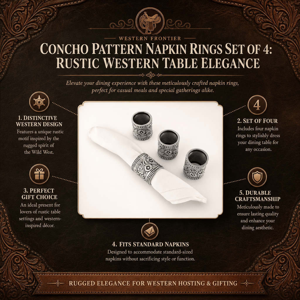 Arthur Court Western Frontier Concho Pattern Napkin Rings Set of 4