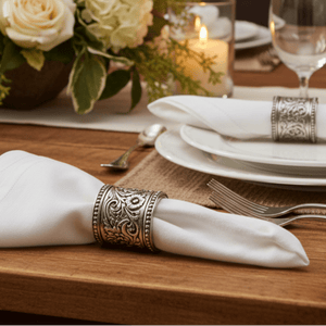 Arthur Court Western Frontier Concho Pattern Napkin Rings Set of 4