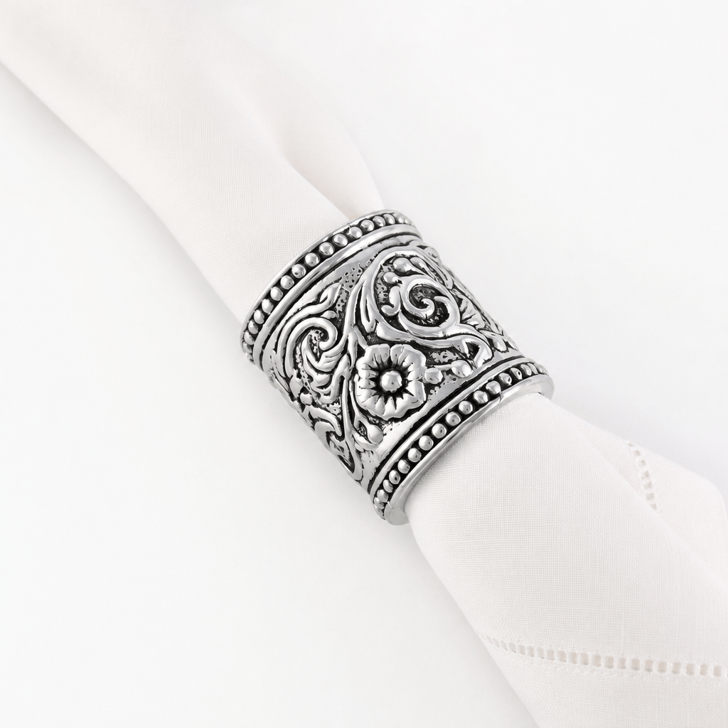 Arthur Court Western Frontier Concho Pattern Napkin Rings Set of 4