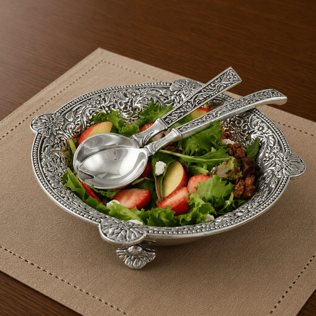 Arthur Court Western Frontier Concho Pattern Salad Bowl with Serving Set