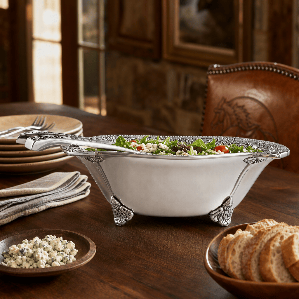 Arthur Court Western Frontier Concho Pattern Salad Bowl with Serving Set