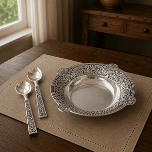 Arthur Court Western Frontier Concho Pattern Salad Bowl with Serving Set