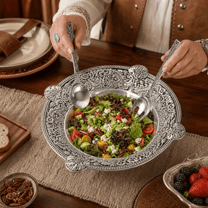 Arthur Court Western Frontier Concho Pattern Salad Bowl with Serving Set