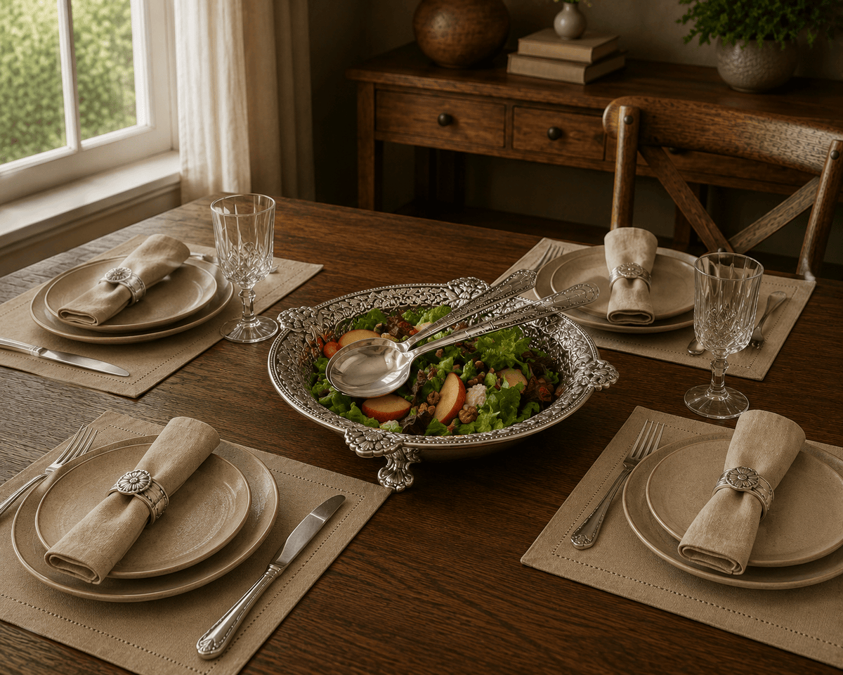 Arthur Court Western Frontier Concho Pattern Salad Bowl with Serving Set