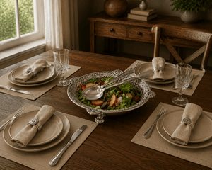 Arthur Court Western Frontier Concho Pattern Salad Bowl with Serving Set