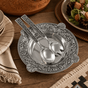 Arthur Court Western Frontier Concho Pattern Salad Bowl with Serving Set