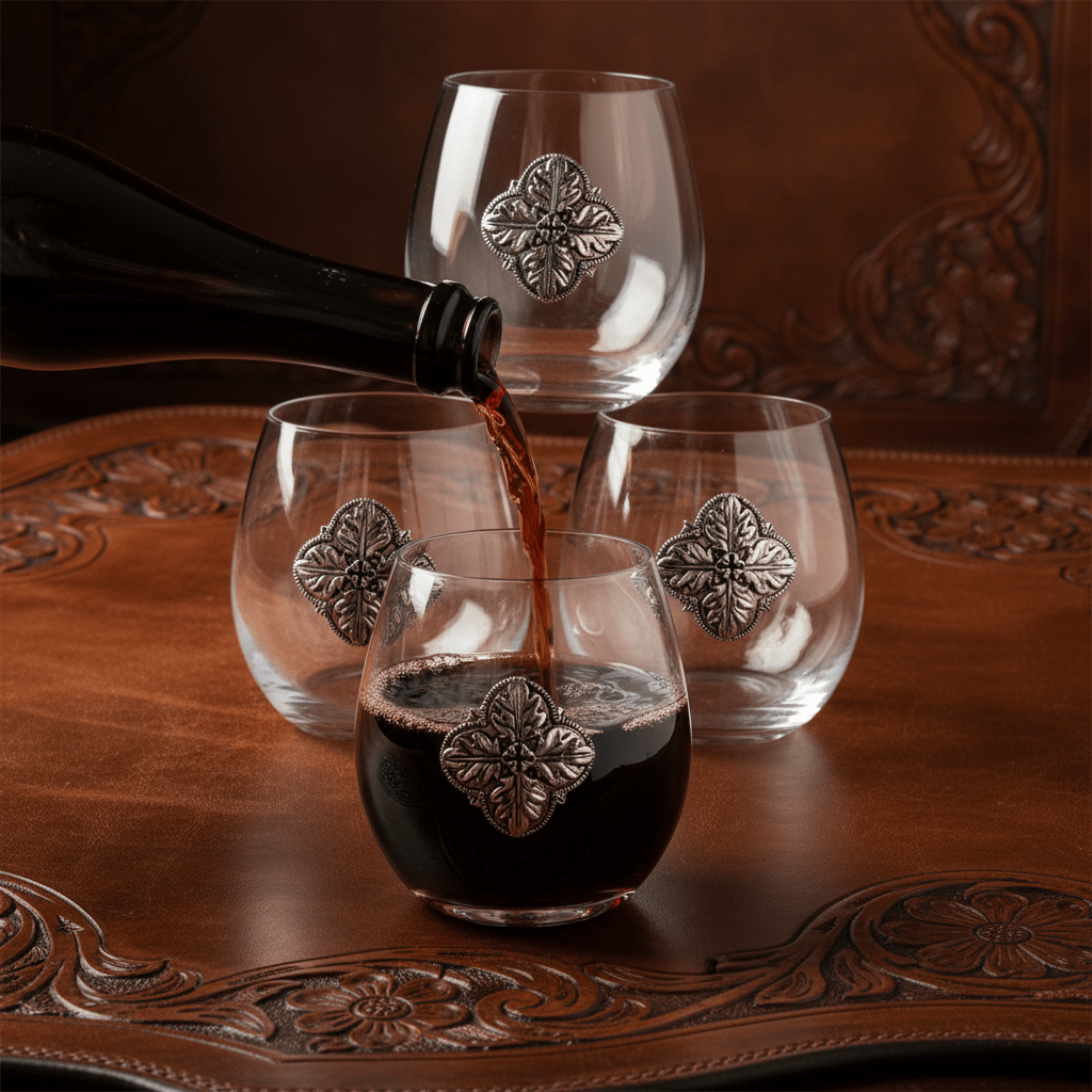 Arthur Court Western Frontier Concho Stemless Wine Glasses - Set of 4