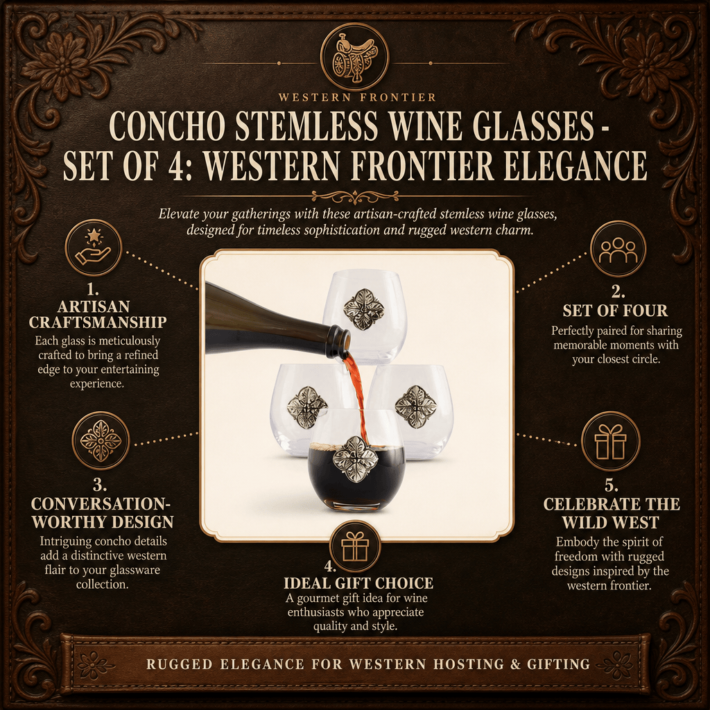 Arthur Court Western Frontier Concho Stemless Wine Glasses - Set of 4