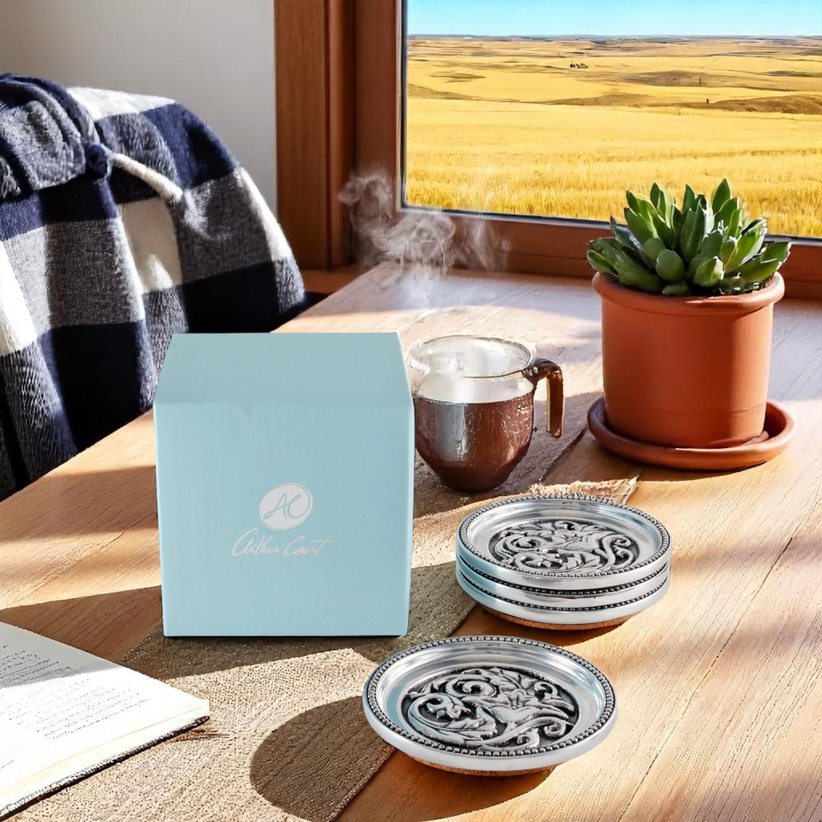 Arthur Court Western Frontier Concho Western Drink Coaster Set of 4