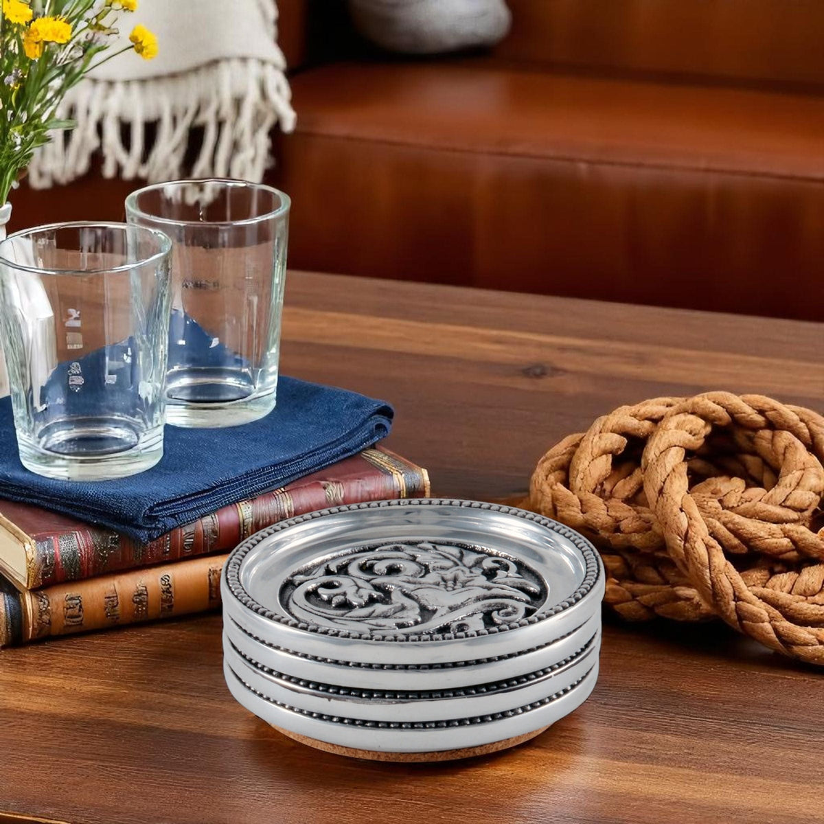 Arthur Court Western Frontier Concho Western Drink Coaster Set of 4