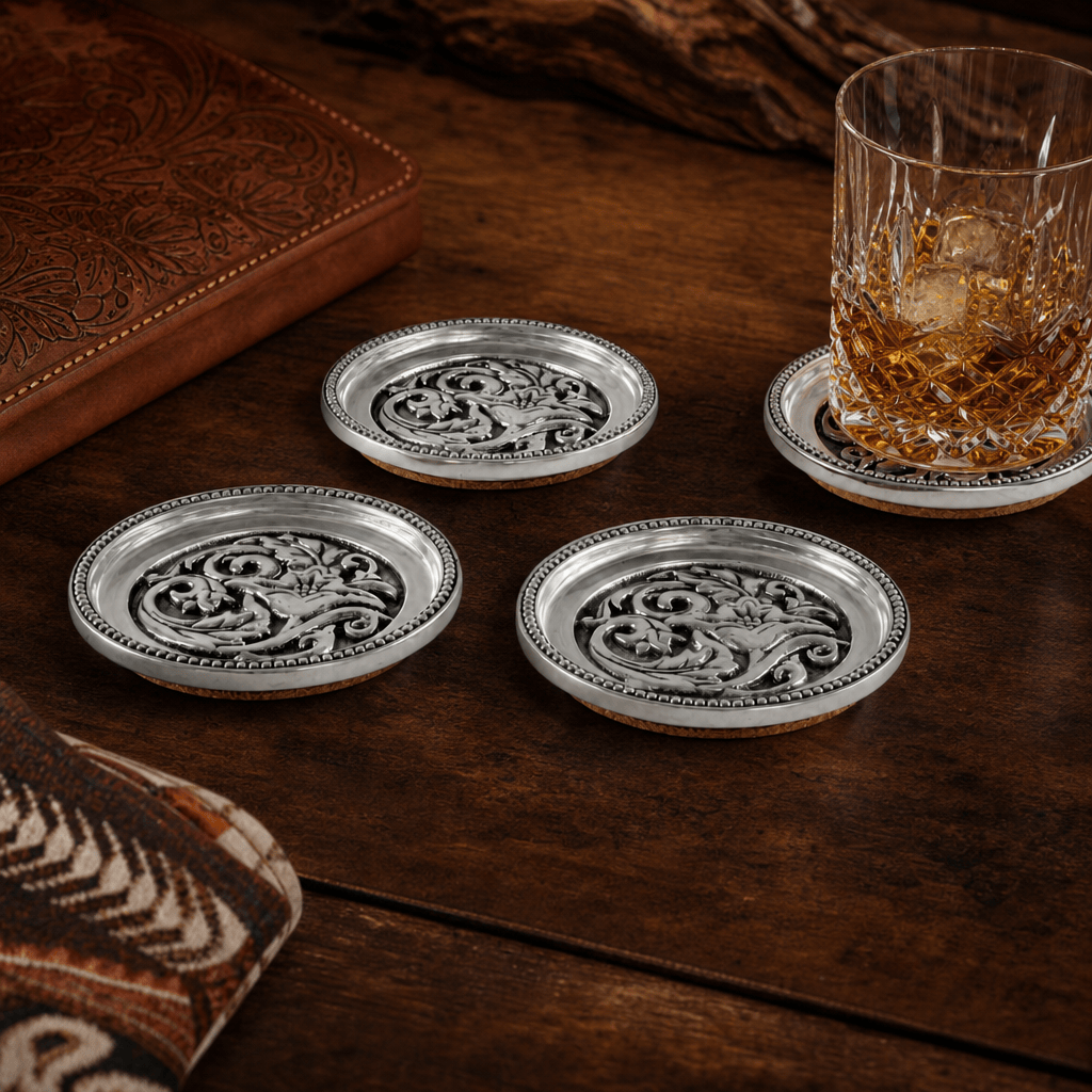 Arthur Court Western Frontier Concho Western Drink Coaster Set of 4