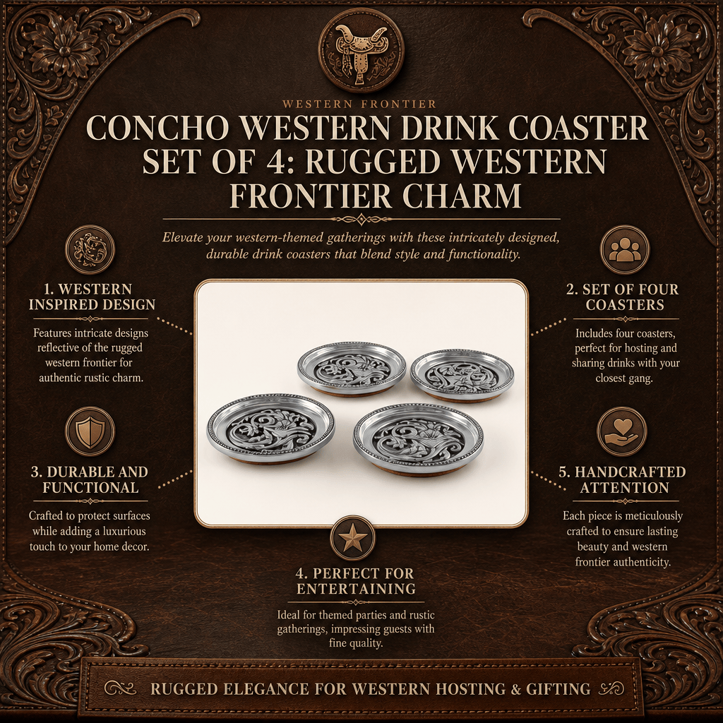 Arthur Court Western Frontier Concho Western Drink Coaster Set of 4