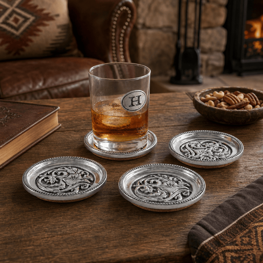Arthur Court Western Frontier Concho Western Drink Coaster Set of 4